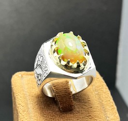 انگشتر سنگ اُپال آتشین طبیعی رکاب دست ساز