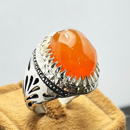   انگشتر عقیق پرتقالی یمنی رکاب فیلی شبکه ای هزار چنگمحصول