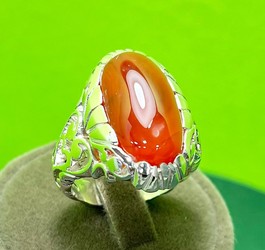 انگشتر عقیق سرخ یمنی رکاب نقره طرح صفوی شبکه ای