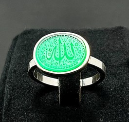 انگشتر عقیق سبز طبیعی دستنویس الله رکاب صفوی