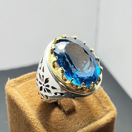   انگشتر توپاز آبی 40 قیراطی رکاب نقره عیار925 محصول