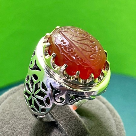   انگشتر عقیق پرتقالی یمنی دستنویس یا زهرای مرضیه رکاب نقره فیلیمحصول