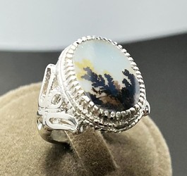 انگشتر عقیق شجری تک درخت رکاب صفوی شبکه ای