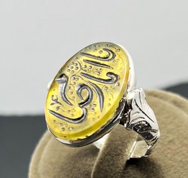 انگشتر عقیق زرد دستنویس یا امام رضا (ع) رکاب صفوی نقره 925