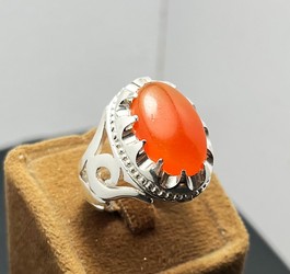 انگشتر عقیق پرتقالی یمنی رکاب دست ساز طرح یاعلی