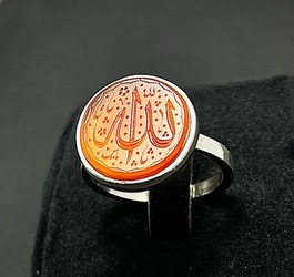 انگشتر عقیق پرتقالی یمنی دستنویس یا الله