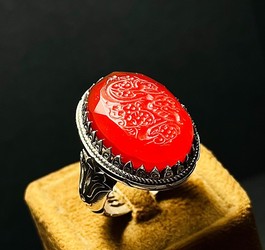انگشتر عقیق سرخ یمنی دستنویس یا حسین (ع)