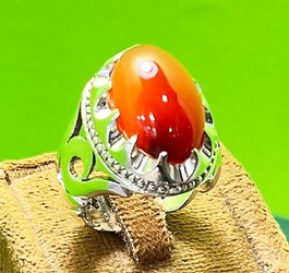 انگشتر عقیق سرخ یمنی کهنه رکاب طرح یاعلی