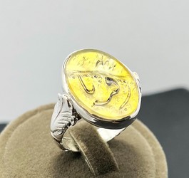 انگشتر عقیق زرد طبیعی خط دستنویس یا رقیه