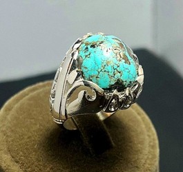 انگشتر نقره 925 با نگین فیروزه نیشابور دست ساز و اصیل