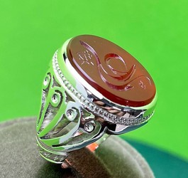 انگشتر عقیق سرخ یمنی دستنویس علی رکاب نقره