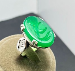 انگشتر عقیق سبز طبیعی دست نویس یاعلی بدون اجرت