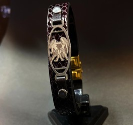 دستبند چرم مردانه با پلاک نقره طرح دوزن