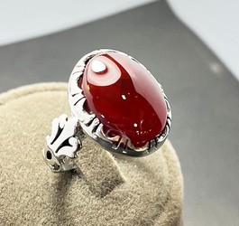 انگشتر عقیق سرخ یمنی رکاب نقره طرح صفوی