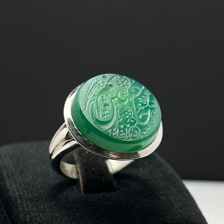   انگشتر عقیق سبز طبیعی دستویس حسین جانم رکاب صفوی دست سازمحصول