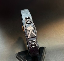 دستبند چرم مردانه مشکی پلاک نقره عیار 925