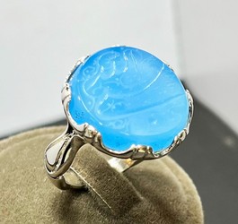 انگشتر عقیق آبی خراسانی دستنویس حسبی الله