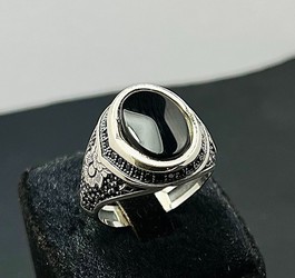 انگشتر اسپرت وارداتی نگین انیکس طبیعی ترک  رکاب نقره