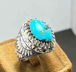 انگشتر فیروزه نیشابوری رکاب مخراج کاری  شده