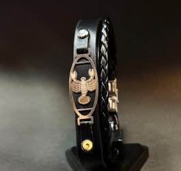 دستبند چرم مردانه با پلاک نقره عیار 925