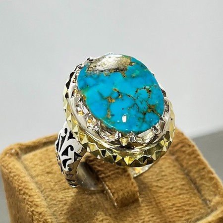   انگشتر فیروزه نیشابوری اصل رکاب نقره دست ساز دور برنجیمحصول