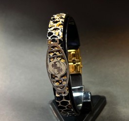 دستبند چرم مردانه پلاک نقره طرح دو ماهی