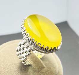 انگشتر عقیق زرد خراسانی رکاب نقره طرح رولکسی جدید