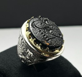 انگشتر عقیق جزع یمنی دستنویس یا حسین (ع)