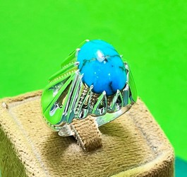 انگشتر فیروزه نیشابور رکاب دست ساز نقره