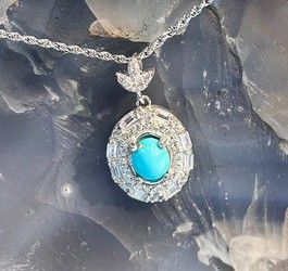 آویز نقره زنانه نگین فیروزه نیشابوری روکش طلا سفید