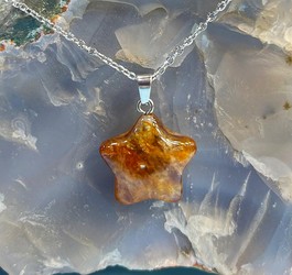 آویز سنگ جاسپر طرح ستاره رنگ نارنجی