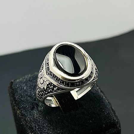   انگشتر اسپرت وارداتی نگین انیکس طبیعی ترک  رکاب نقرهمحصول