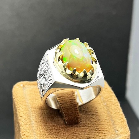   انگشتر سنگ اُپال آتشین طبیعی رکاب دست سازمحصول