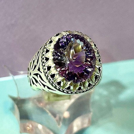   انگشتر آمیتیست طبیعی آفریقایی رکاب فیلی دست ساز نقره عیار 925محصول