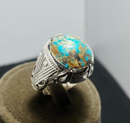 انگشتر نقره 925 با نگین فیروزه نیشابور اصل دست ساز 