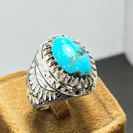   انگشتر فیروزه نیشابوری رکاب مخراج کاری  شدهمحصول