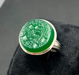 انگشتر عقیق سبز طبیعی دستنویس یا اباعبدالله (ع)